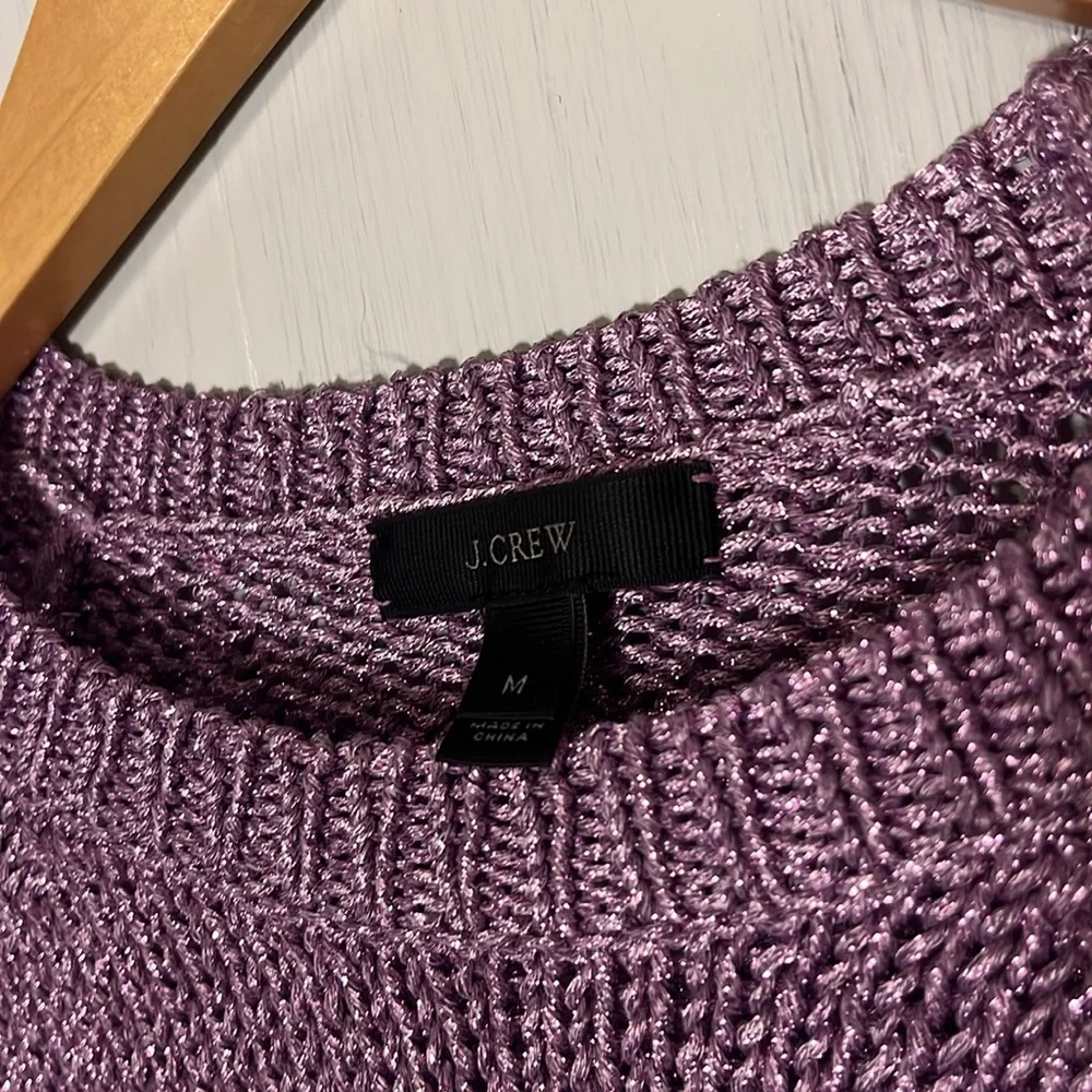 J.Crew Metallic Sparkle Side Slit Purple Pullover Sweater Size M‎
